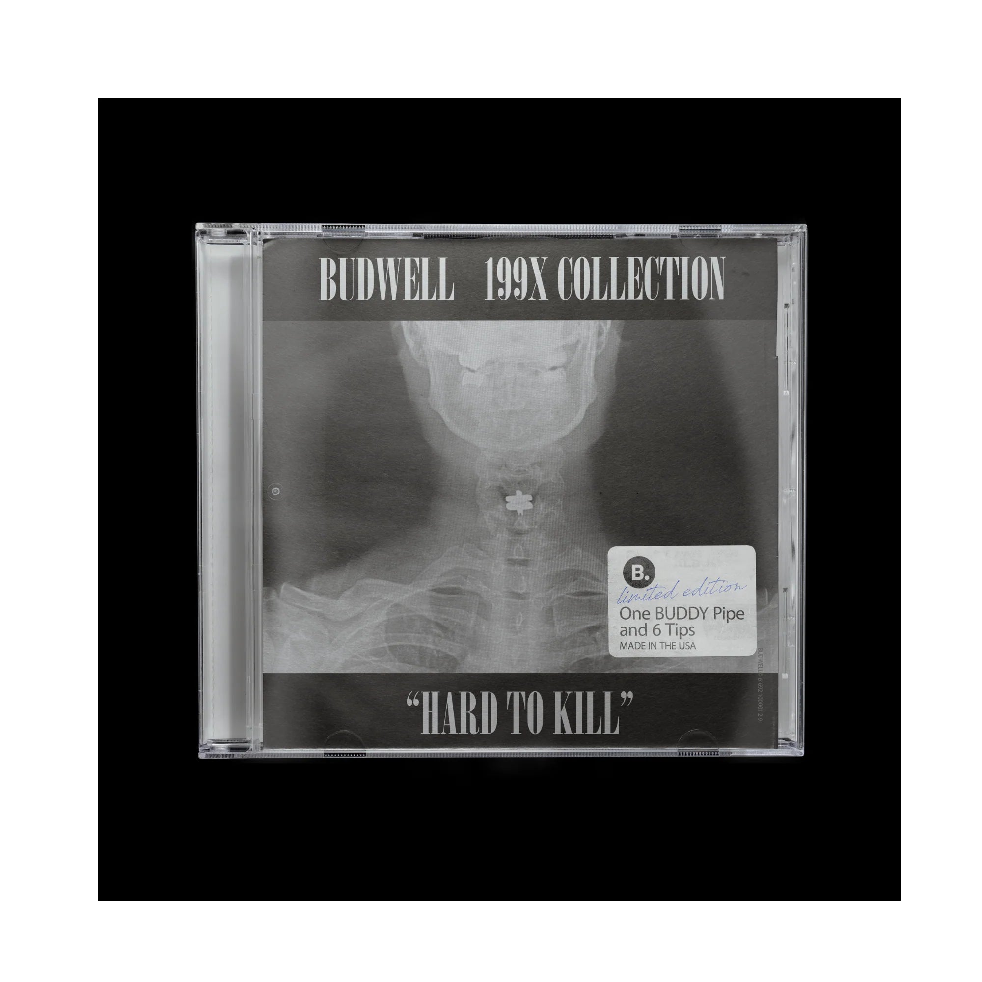 Budwell Hard to Kill Album Artwork xray of skull and neck with metal plates in neck 